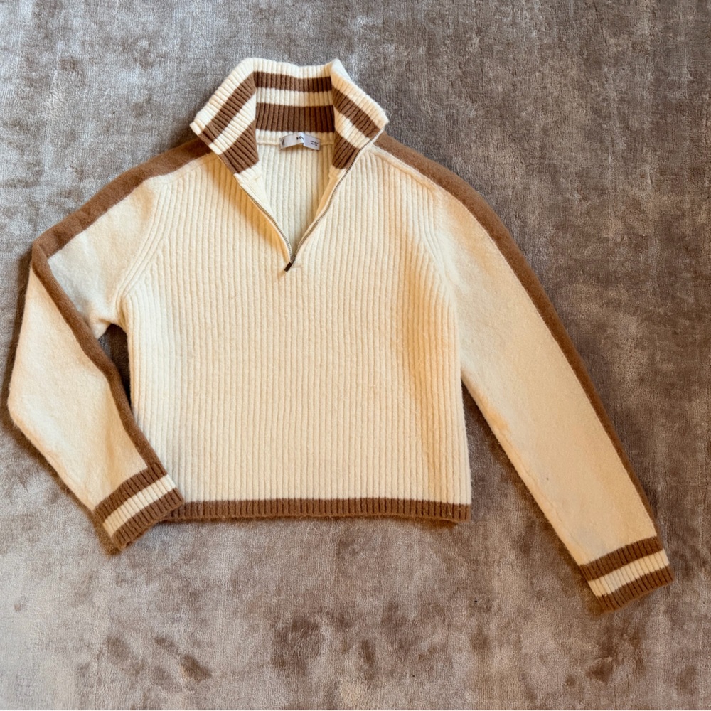 Cream and Brown Ribbed Sweater